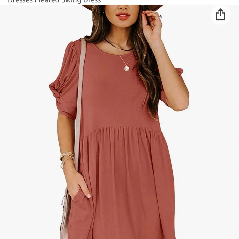 YIBOCK Women's Summer
Casual Twist Knot Short Puff
Sleeve Dresses Pleated Swing - Picture 1 of 7
